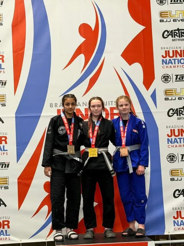 Karan Kaur Sahota taking gold in the gi division at the BJJ Junior Nationals